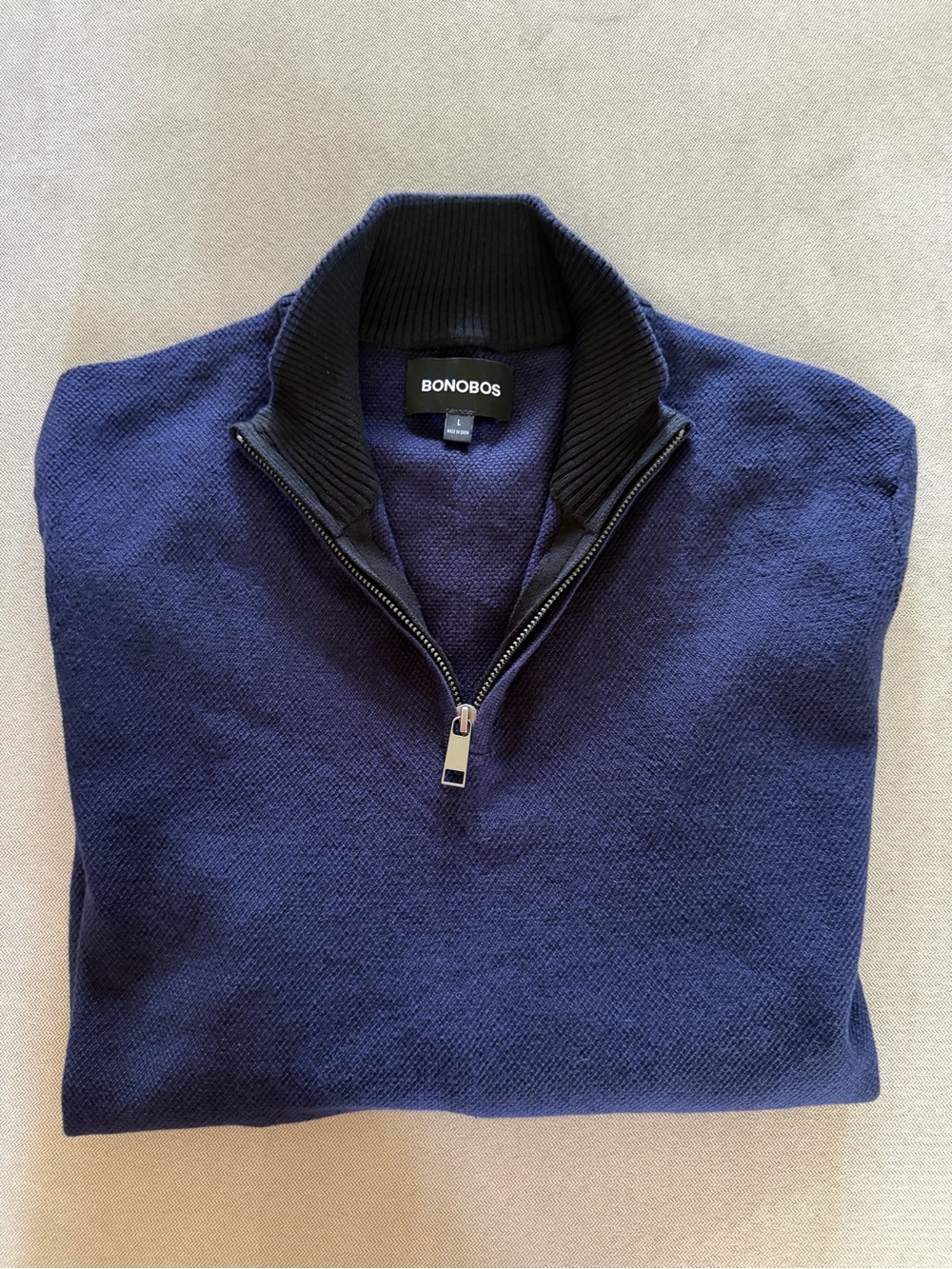 Brand New Bonobos Navy Men’s Washable Cotton Cashmere Quarter Zip Size: L